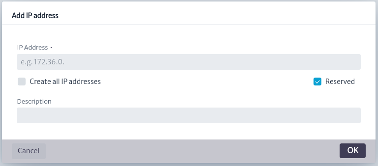 new IP address reserved dialog