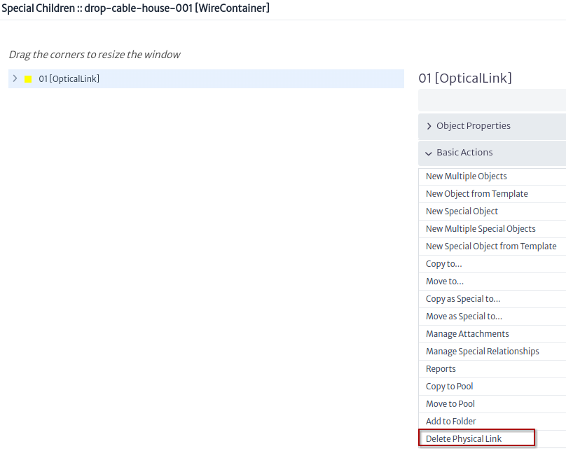 Basic action delete physical link