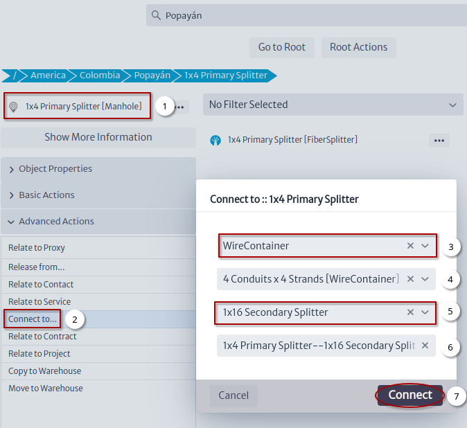 Connect using container action