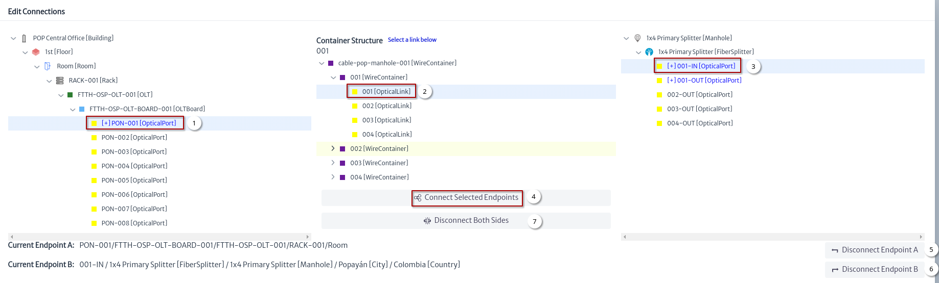 Edit connections window