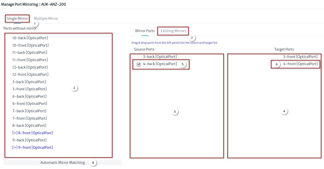 Manage port mirroring ODF